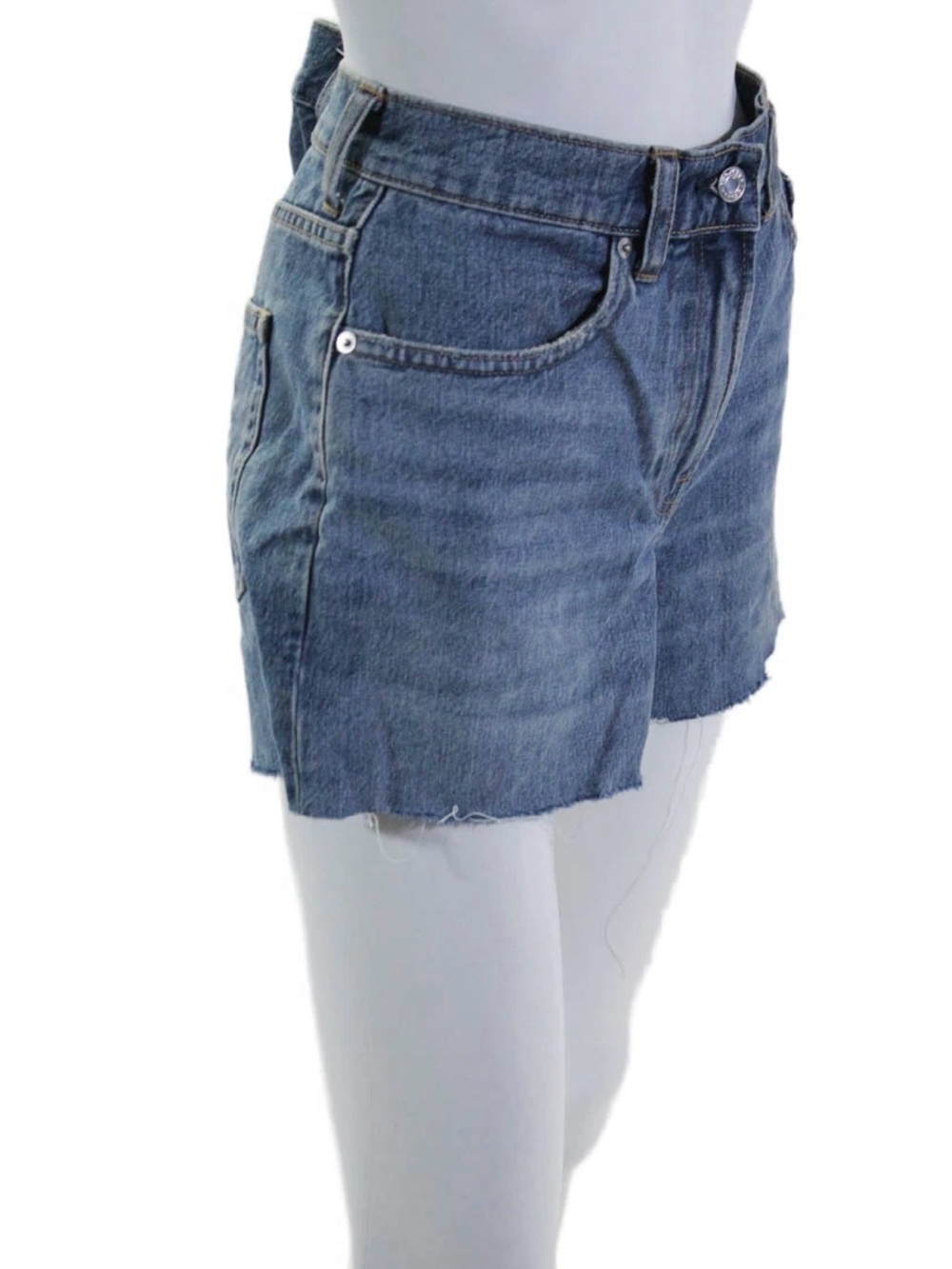 Everlane W Relaxed Mid-Rise Blue Jean Shorts Raw Hem Size 30 - Picture 3 of 6